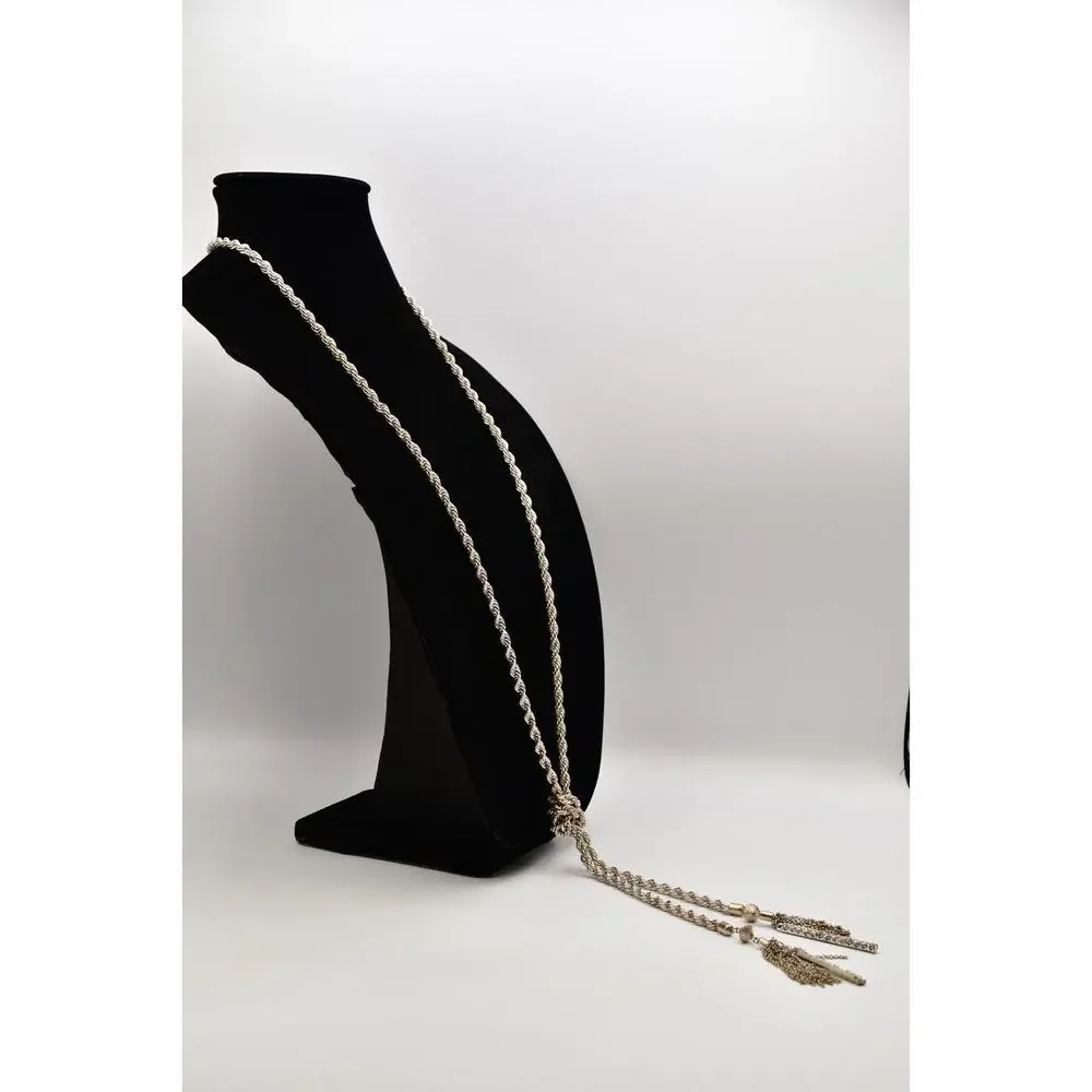 Vintage Tassel Chain Knot Necklace Chunky Metallic Rope Fringe Crystal 80s BinBD